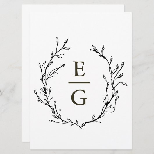 Elegante minimale groen bruiloft monogram kaart (Voorkant / Achterkant)