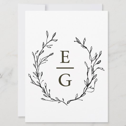Elegante minimale groen bruiloft monogram kaart (Voorkant)