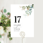 Elegante, minimale groene bruiloft kaart<br><div class="desc">Leid uw gasten naar hun tafel met deze elegante trouwtafel nummerkaart. Stijlvol en eenvoudig ontwerp met namen aan de zijkant, samen met de "en" in moderne handgeschreven kalligrafie. Fijne waterverf Eucalyptus vertakt als hoekdetail. Plaats een individuele bestelling voor "elk" tabelnummer (d.w.z. voor een evenement met drie tafels moet u drie...</div>