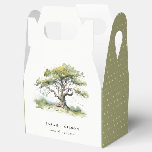 Elegante minimale groene Waterverf eikenboom bruil Bedankdoosjes (Geopend)