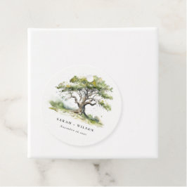 Elegante minimale groene Waterverf eikenboom bruil Bedankjes Labels