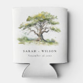 Elegante minimale groene Waterverf eikenboom bruil Blikjeskoeler (Achterkant)