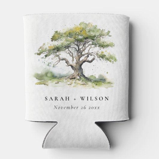 Elegante minimale groene Waterverf eikenboom bruil Blikjeskoeler (Achterkant)