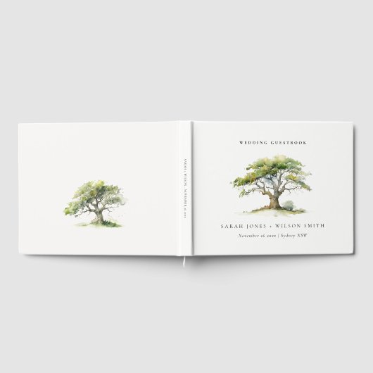 Elegante minimale groene Waterverf eikenboom bruil Gastenboek (Volledig)