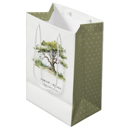 Elegante minimale groene Waterverf eikenboom bruil Medium Cadeauzakje (Voorkant Gekanteld)