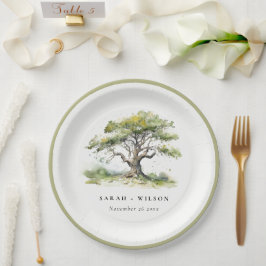 Elegante minimale groene Waterverf eikenboom bruil Papieren Bordje