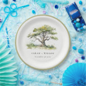 Elegante minimale groene Waterverf eikenboom bruil Papieren Bordje (Feest)