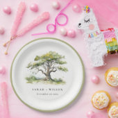 Elegante minimale groene Waterverf eikenboom bruil Papieren Bordje (Feest)
