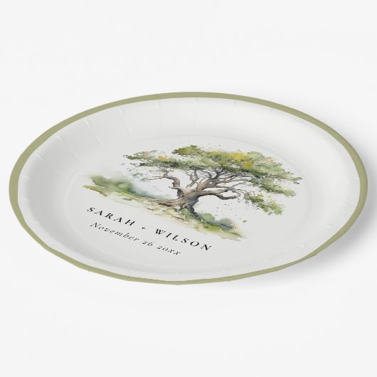 Elegante minimale groene Waterverf eikenboom bruil Papieren Bordje (Gekanteld)