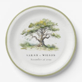 Elegante minimale groene Waterverf eikenboom bruil Papieren Bordje (Voorkant)