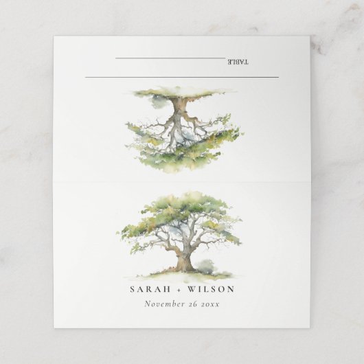 Elegante minimale groene Waterverf eikenboom bruil Plaatskaartje (Buitenkant ongevouwen)