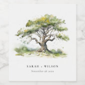 Elegante minimale groene Waterverf eikenboom bruil Wijn Etiket (Enkel label)