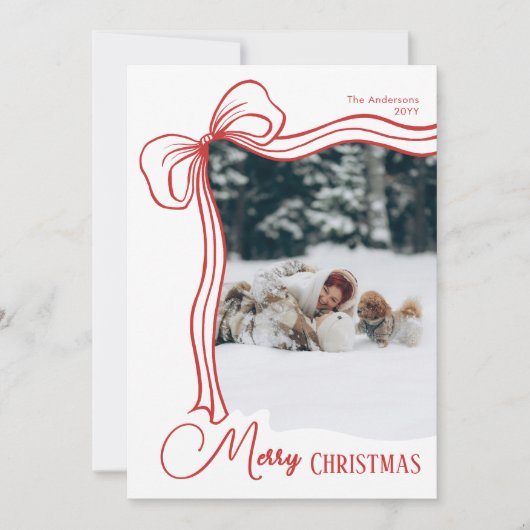 Elegante minimale hand getrokken rode boog kerst feestdagenkaart (Voorkant)