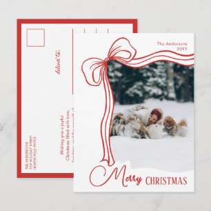 Elegante Minimale Handgetekende Rode Strik Kerstmi Feestdagenkaart