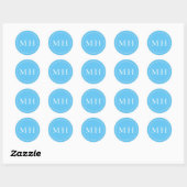 Elegante Minimale Hemelblauwe Monogram Gestippelde Ronde Sticker (Vel)