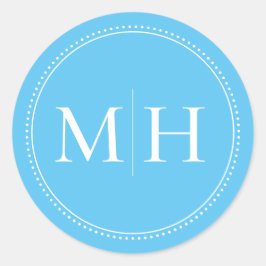 Elegante Minimale Hemelblauwe Monogram Gestippelde Ronde Sticker