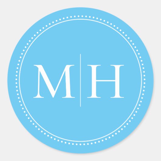 Elegante Minimale Hemelblauwe Monogram Gestippelde Ronde Sticker (Voorkant)