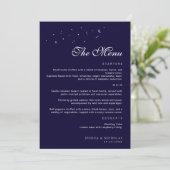 Elegante minimale hemelse Midnight Blue bruiloft Menu (Staand voorkant)