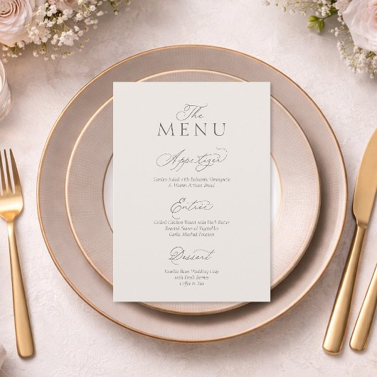 Elegante Minimale Huwelijksmenu Kaart