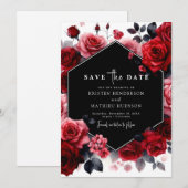 Elegante minimale karmozijnrode bruiloft save the date (Voorkant / Achterkant)
