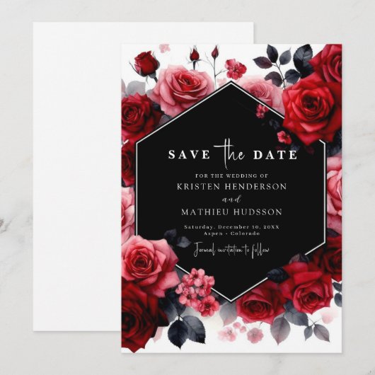Elegante minimale karmozijnrode bruiloft save the date (Voorkant / Achterkant)