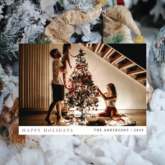 Elegante minimale kerst | Modern familieportret Feestdagenkaart