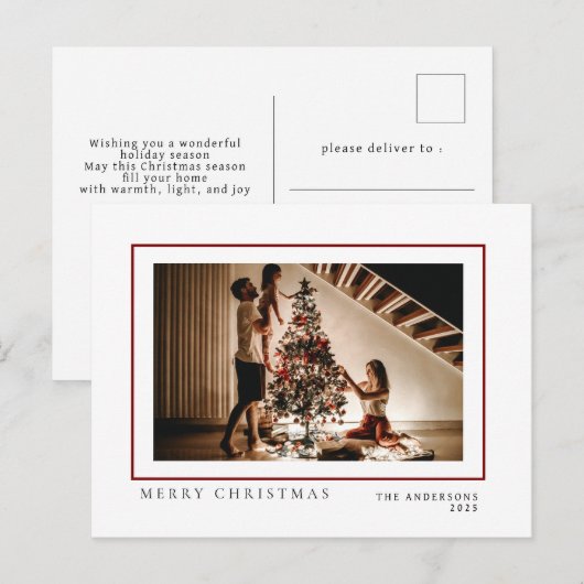 Elegante minimale kerst | Modern familieportret Feestdagenkaart (Voorkant / Achterkant)