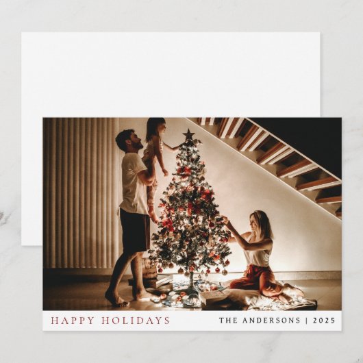 Elegante minimale kerst | Modern familieportret Feestdagenkaart (Voorkant / Achterkant)