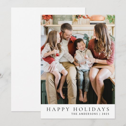 Elegante minimale kerst | Moderne familie 1 foto Feestdagenkaart (Voorkant / Achterkant)