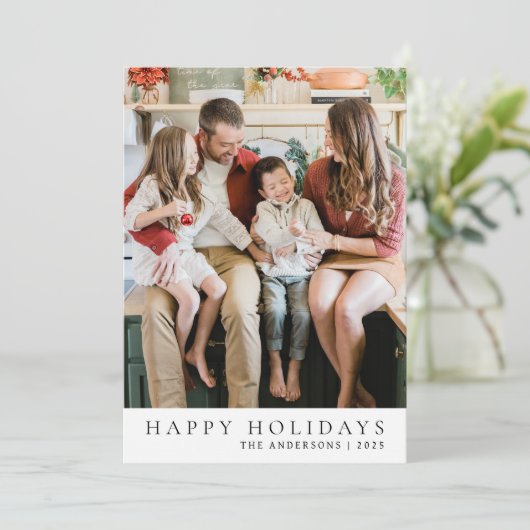 Elegante minimale kerst | Moderne familie 1 foto Feestdagenkaart (Staand voorkant)