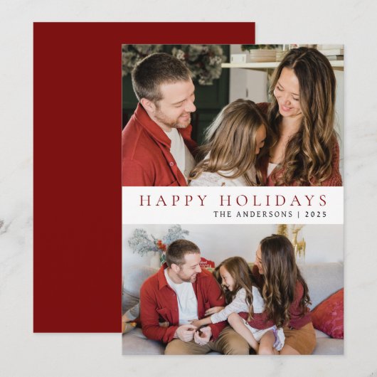 Elegante minimale kerst | Moderne familie 2 foto Feestdagenkaart (Voorkant / Achterkant)