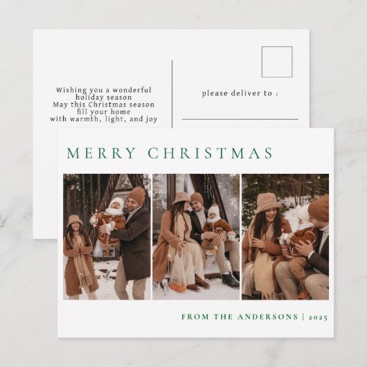 Elegante minimale kerst | Moderne familie 3 foto Feestdagenkaart (Voorkant / Achterkant)