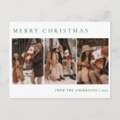 Elegante minimale kerst | Moderne familie 3 foto Feestdagenkaart (Voorkant)