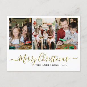Elegante minimale kerst Moderne familie 3 foto Feestdagenkaart