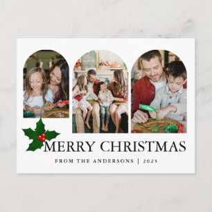Elegante Minimale Kerst Moderne Familie 3 Foto Feestdagenkaart