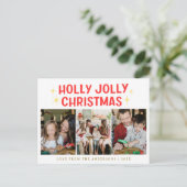 Elegante minimale kerst | Moderne familie 3 foto Feestdagenkaart (Staand voorkant)