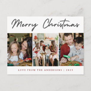Elegante Minimale Kerst Moderne Familie 3 Foto Feestdagenkaart