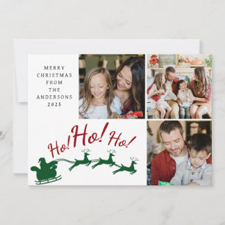 Elegante minimale kerst | Moderne familie 3 foto Feestdagenkaart