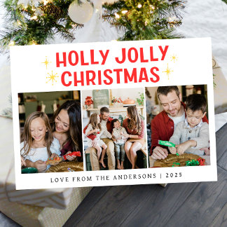 Elegante minimale kerst | Moderne familie 3 foto Feestdagenkaart