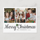 Elegante minimale kerst | Moderne familie 3 foto Feestdagenkaart (Voorkant)