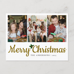 Elegante minimale kerst Moderne familie 3 foto Feestdagenkaart