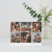 Elegante minimale kerst | Moderne familie 6 foto Feestdagenkaart (Staand voorkant)