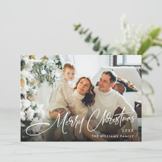 Elegante Minimale Kerstmis Groet Foto QR code Feestdagenkaart (Staand voorkant)