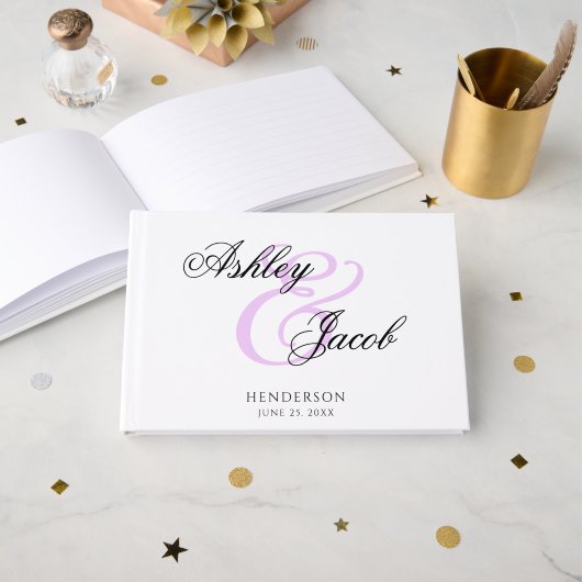 Elegante Minimale Lichtpaarse Aangepaste Naam Brui Gastenboek (Voorkant open)