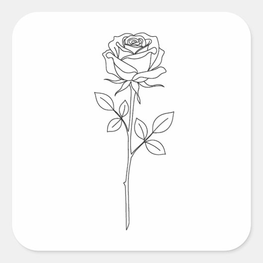 Elegante Minimale Lijnkunst Roos Vierkante Sticker (Voorkant)