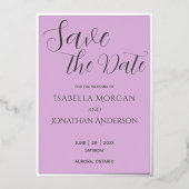 Elegante minimale Lila Paarse bruiloft Bewaar de d Folie Uitnodiging (Voorkant)