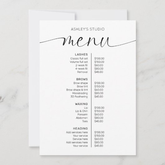 Elegante minimale Logo Business Menu prijslijst (Voorkant)