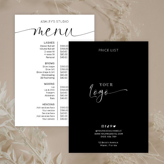 Elegante minimale Logo Business Menu prijslijst