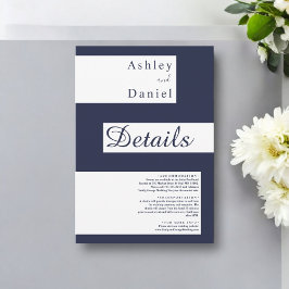 Elegante minimale marine blauw wit moderne bruilof informatiekaartje