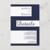 Elegante minimale marine blauw wit moderne bruilof informatiekaartje (Voorkant)